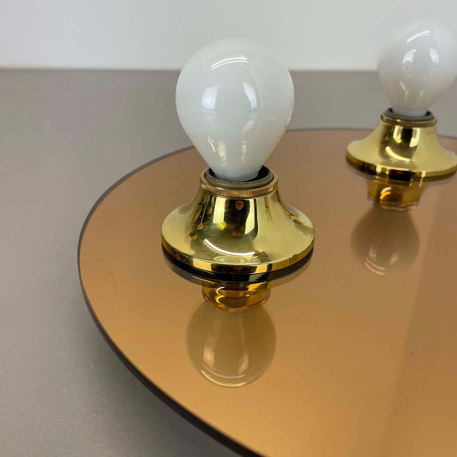 Golden 30cm Pop Art Space Age Mirror Wall Light By Eglo Light Germany, 1980s photo 520.0