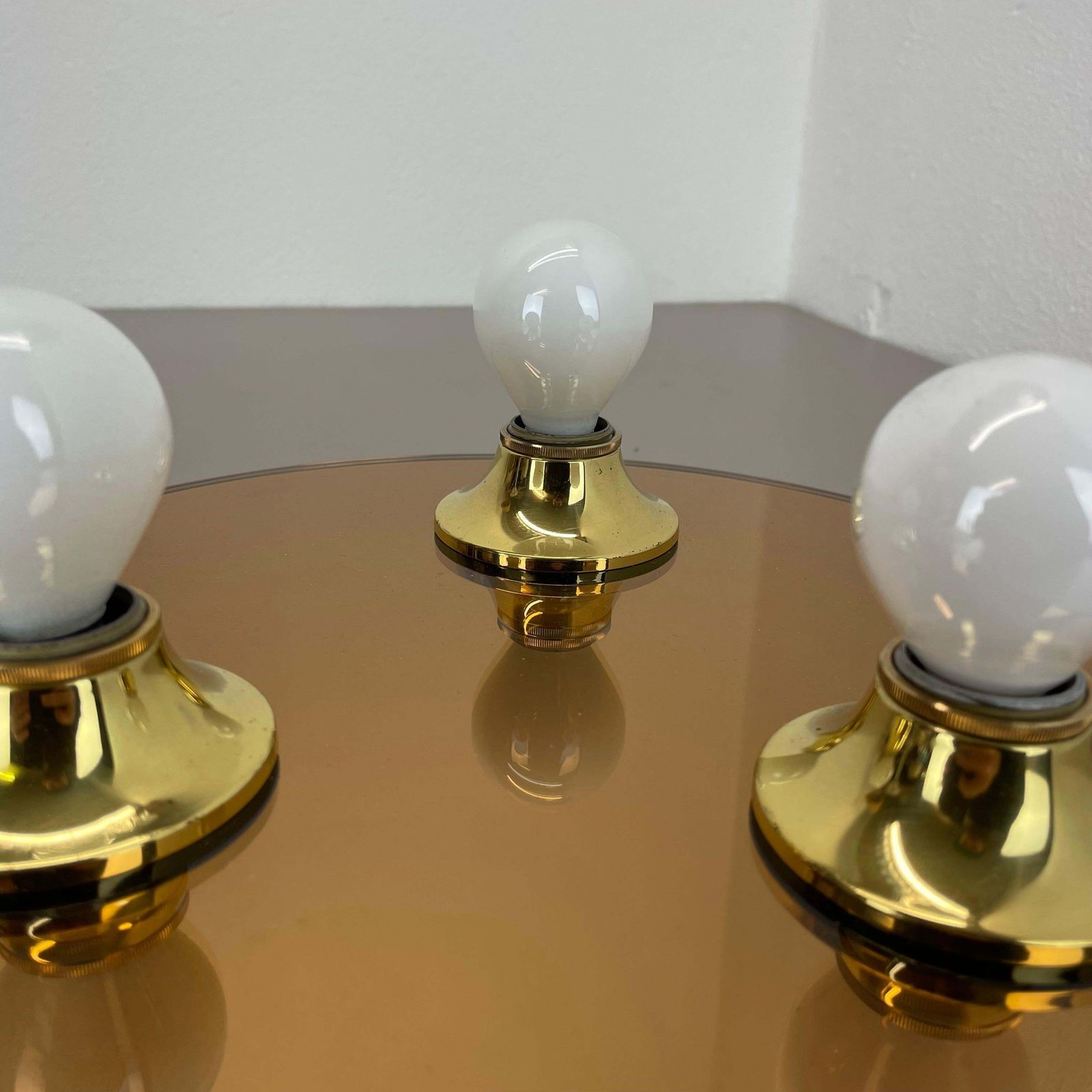Golden 30cm Pop Art Space Age Mirror Wall Light By Eglo Light Germany, 1980s photo vinterior