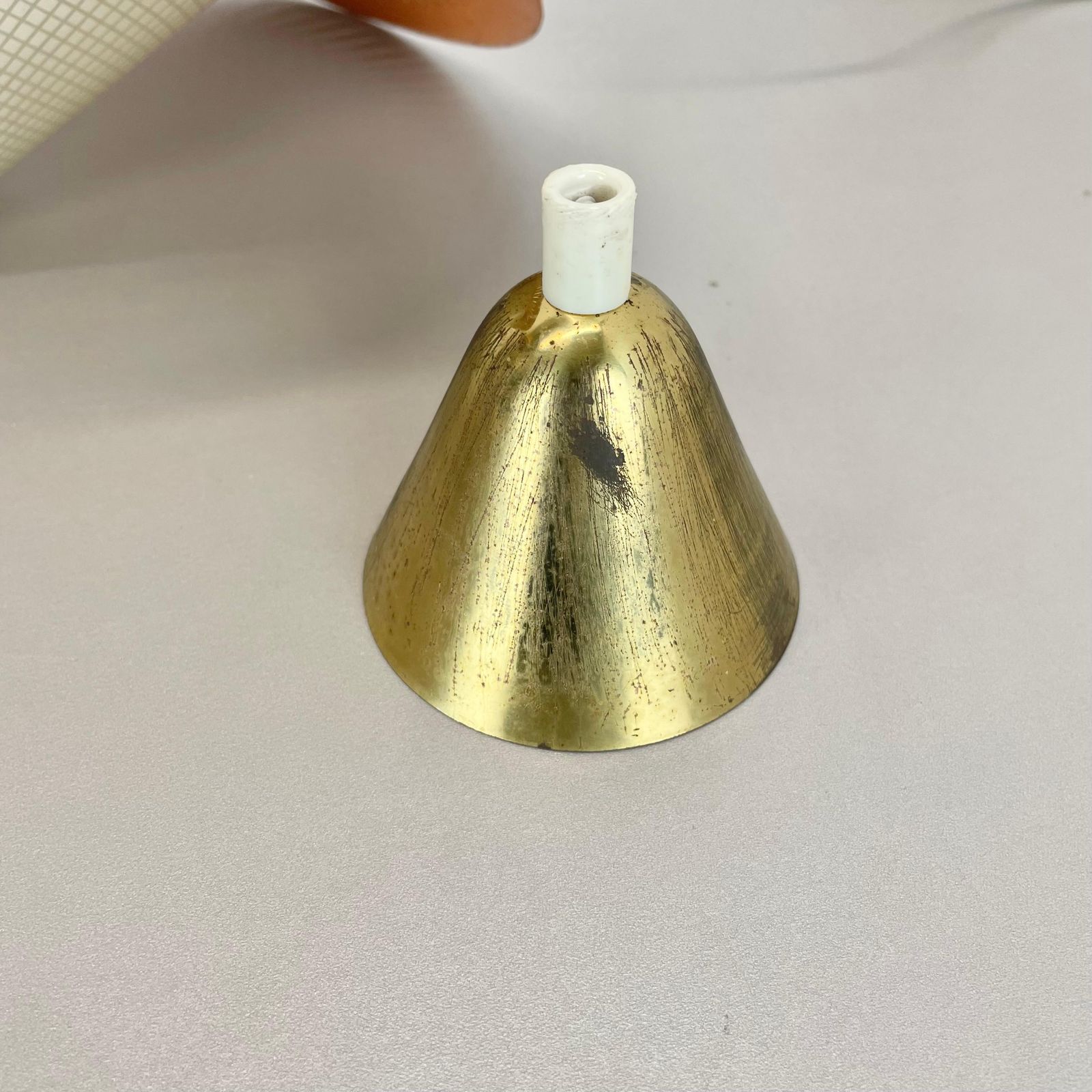 Midcentury Minimalist Stilnovo Style Brass And Metal Hanging Light, Italy 1950 photo buy
