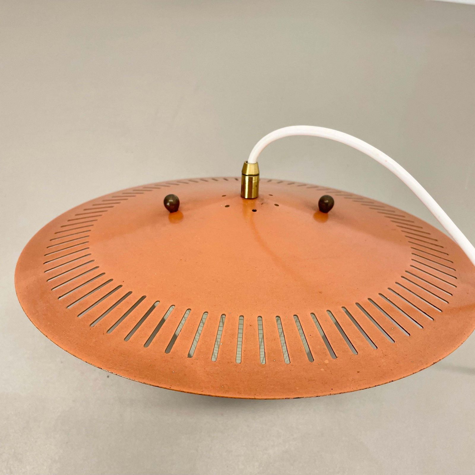 Lighting Midcentury Minimalist Stilnovo Style Brass And Metal Hanging Light, Italy 1950 photo