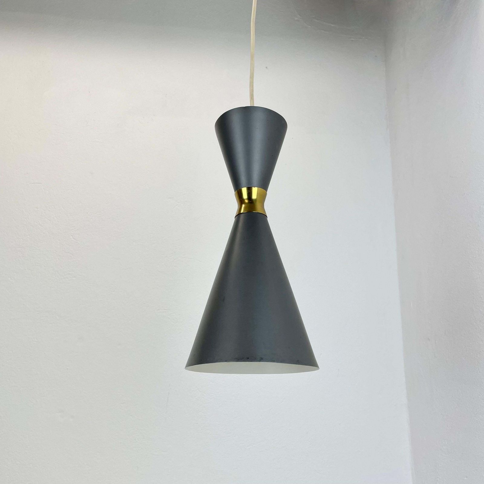 Diabolo Stilnovo Style Grey Metal Hanging Light By Bag Turgi, Switzerland 1950 photo for sale