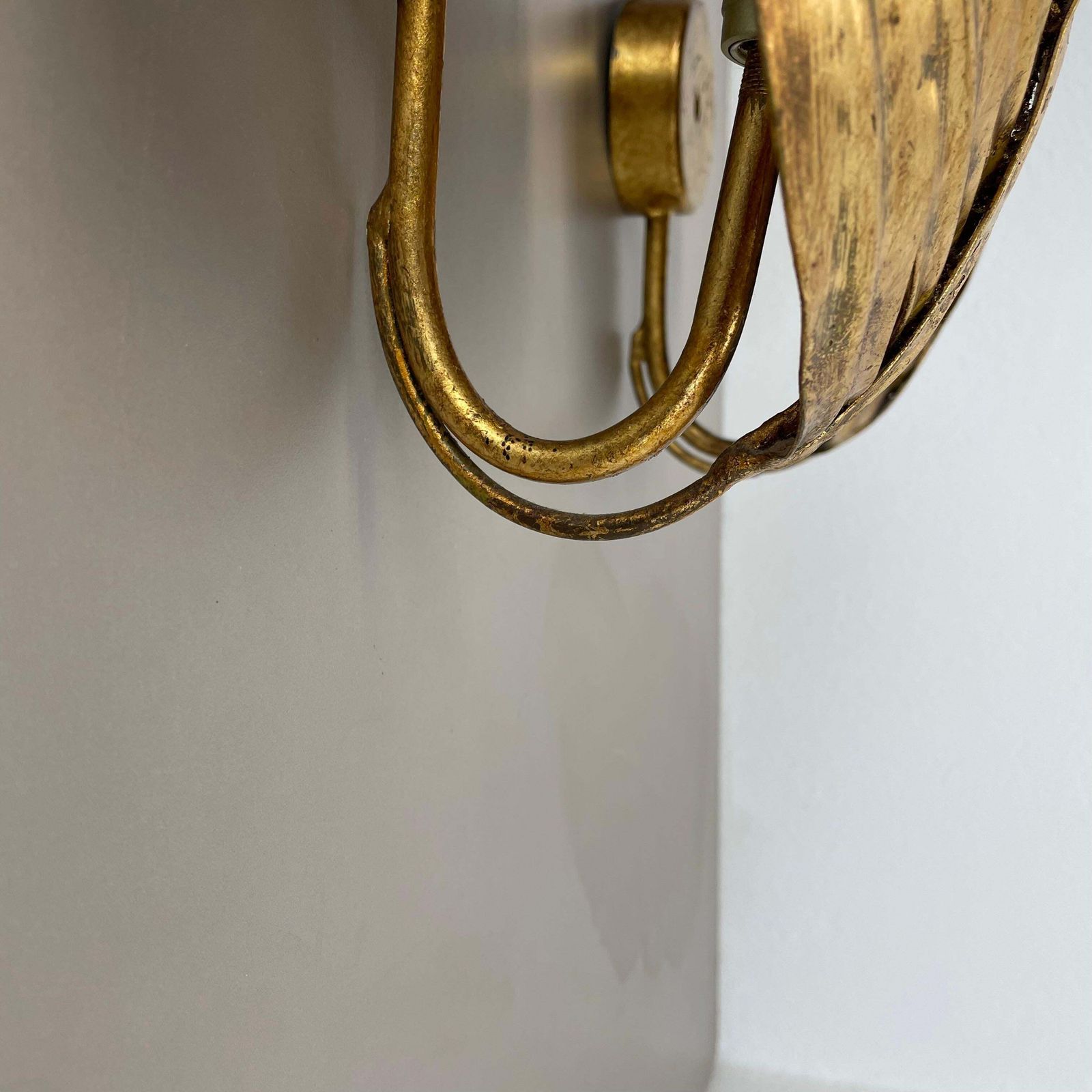 Lighting Set Of 2 Hans Kögl Style Golden Florentiner Leaf Wall Light Sconces, Italy, 1980 photo