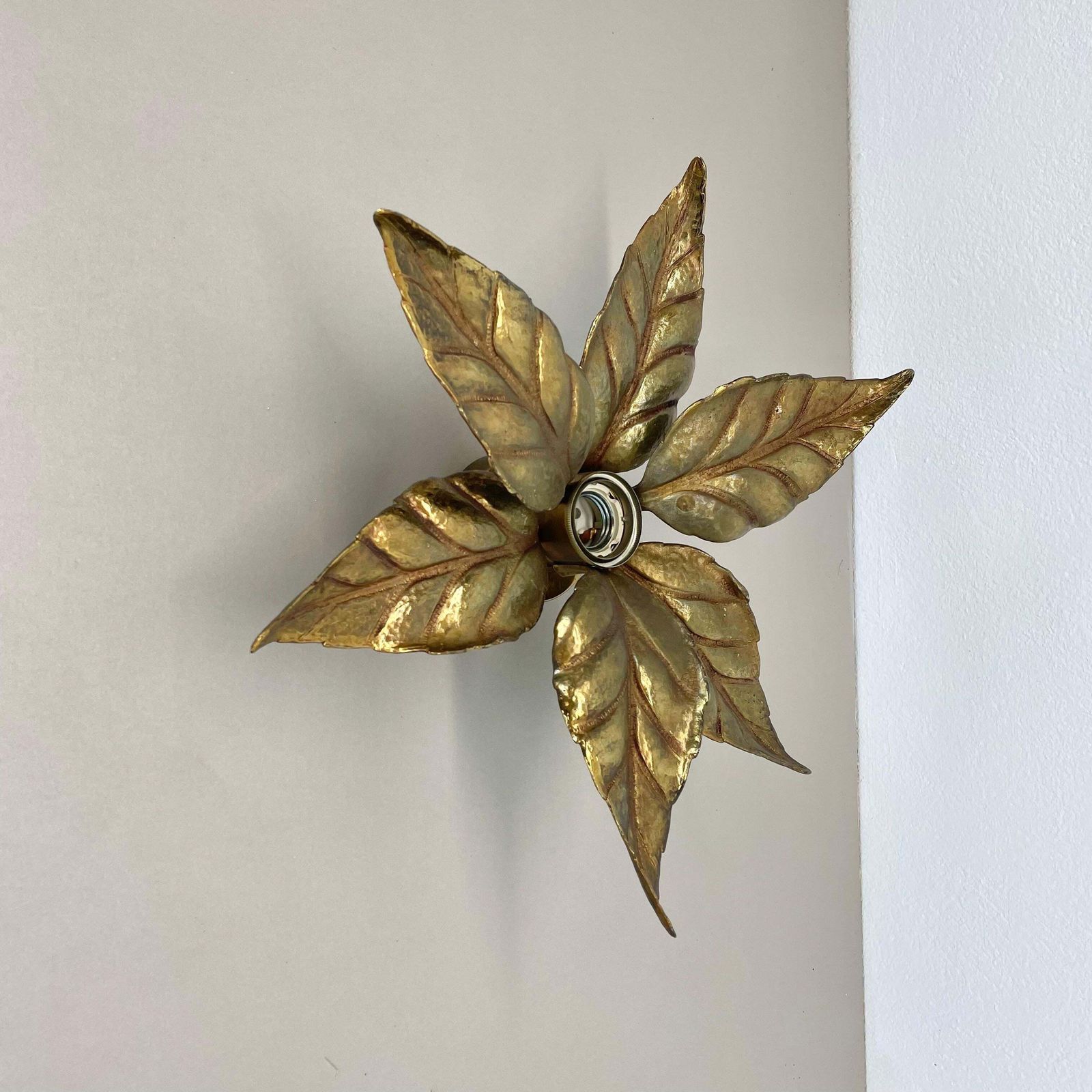Floral Brutalist Brass Metal Wall Ceiling Light By Willy Daro Belgium, 1970s No1 photo furniture