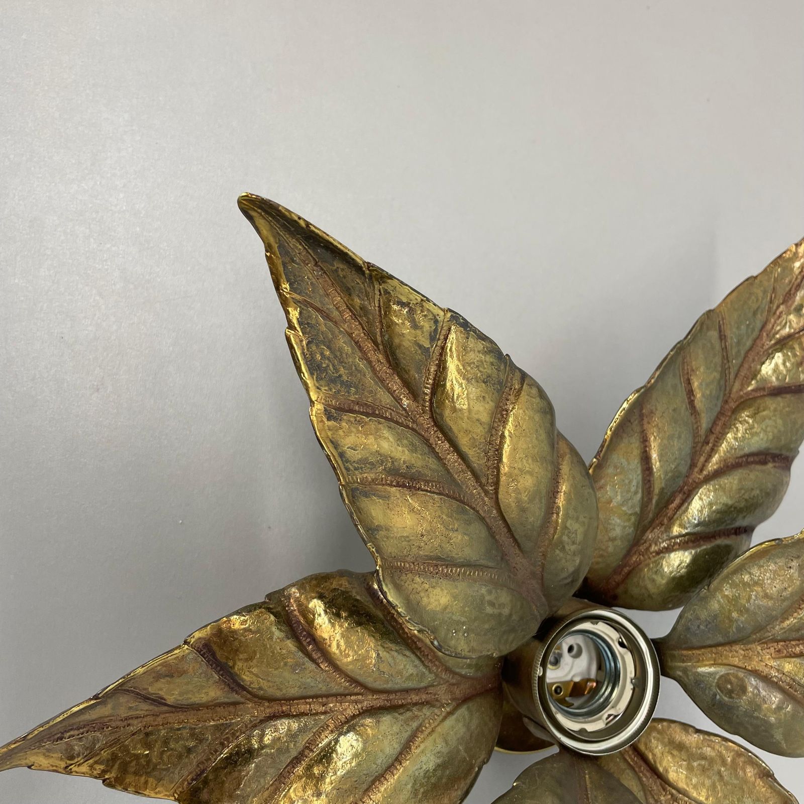 Floral Brutalist Brass Metal Wall Ceiling Light By Willy Daro Belgium, 1970s No1 photo 575.0