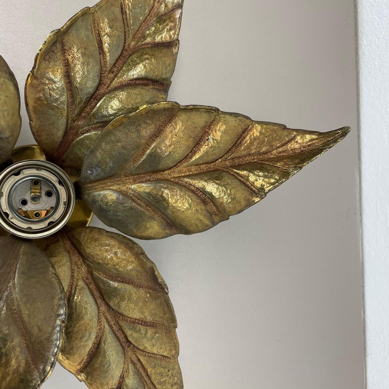 photo furniture Floral Brutalist Brass Metal Wall Ceiling Light By Willy Daro Belgium, 1970s No1