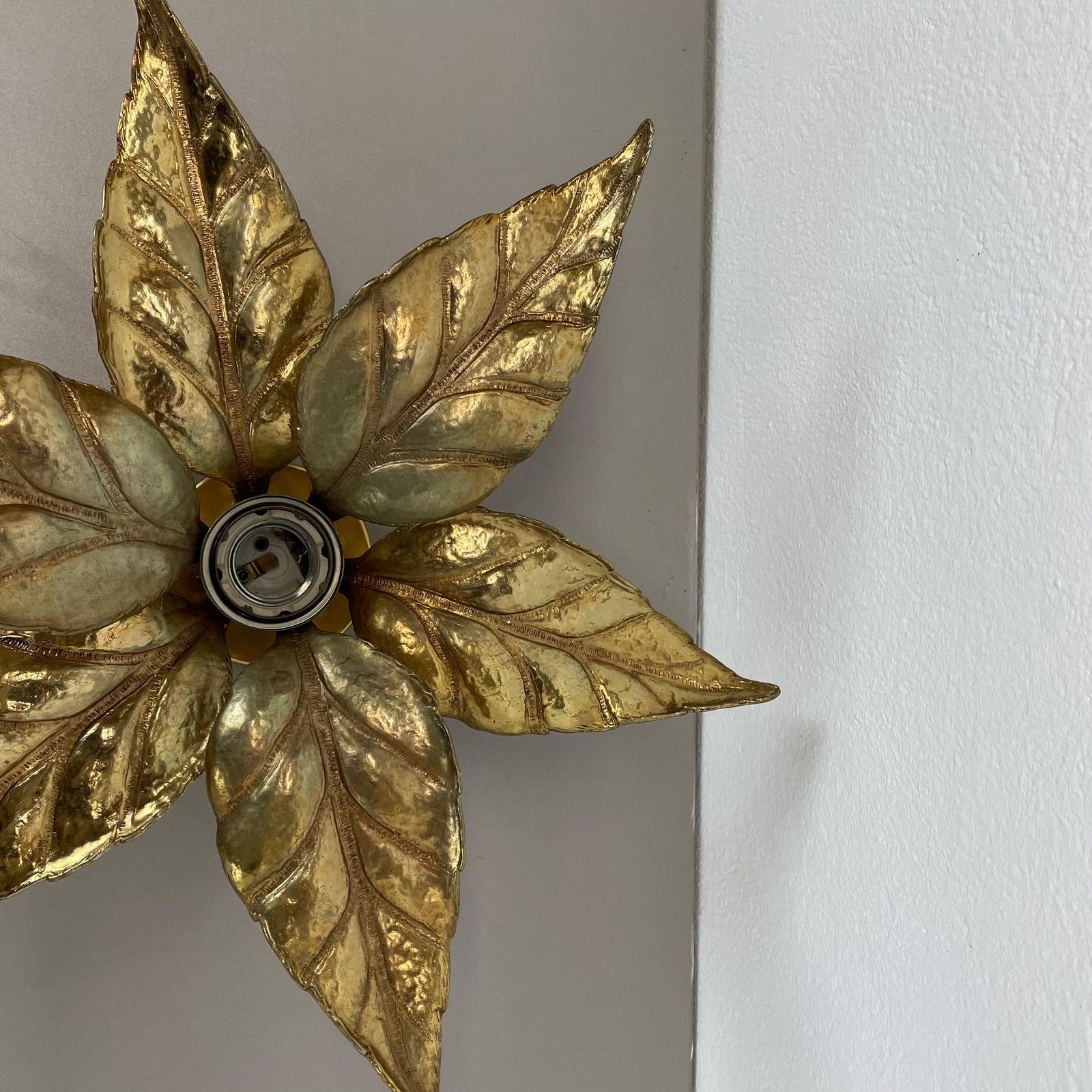 Set Of 2 Brutalist Brass Metal Wall Ceiling Light By Willy Daro, Belgium 1980s photo buy