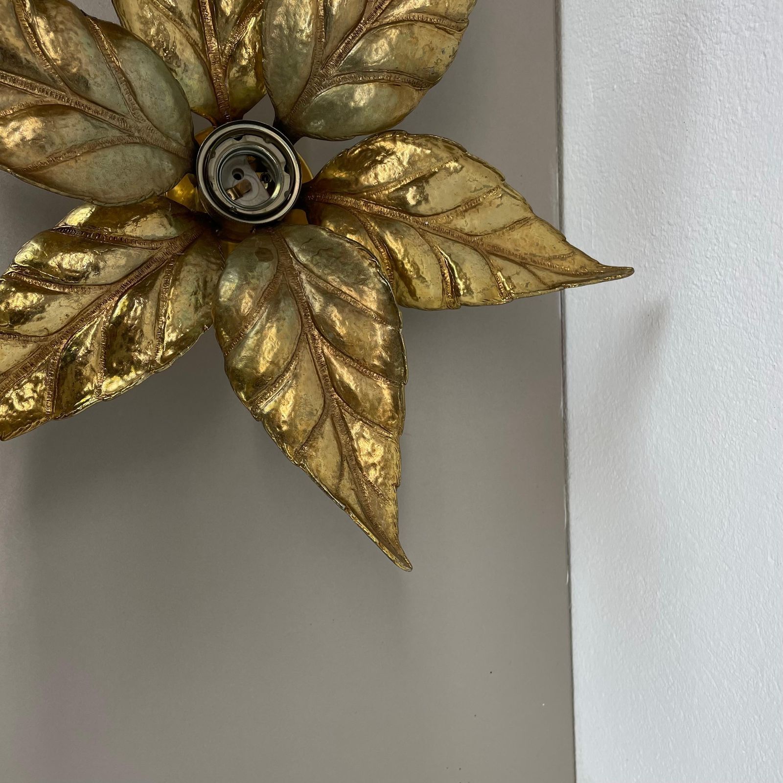 Set Of 2 Brutalist Brass Metal Wall Ceiling Light By Willy Daro, Belgium 1980s photo vintage