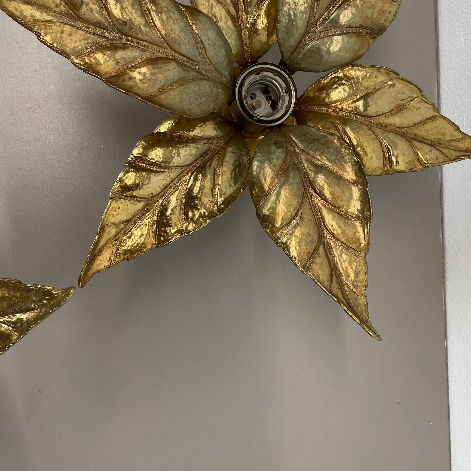 photo furniture Set Of 2 Brutalist Brass Metal Wall Ceiling Light By Willy Daro, Belgium 1980s