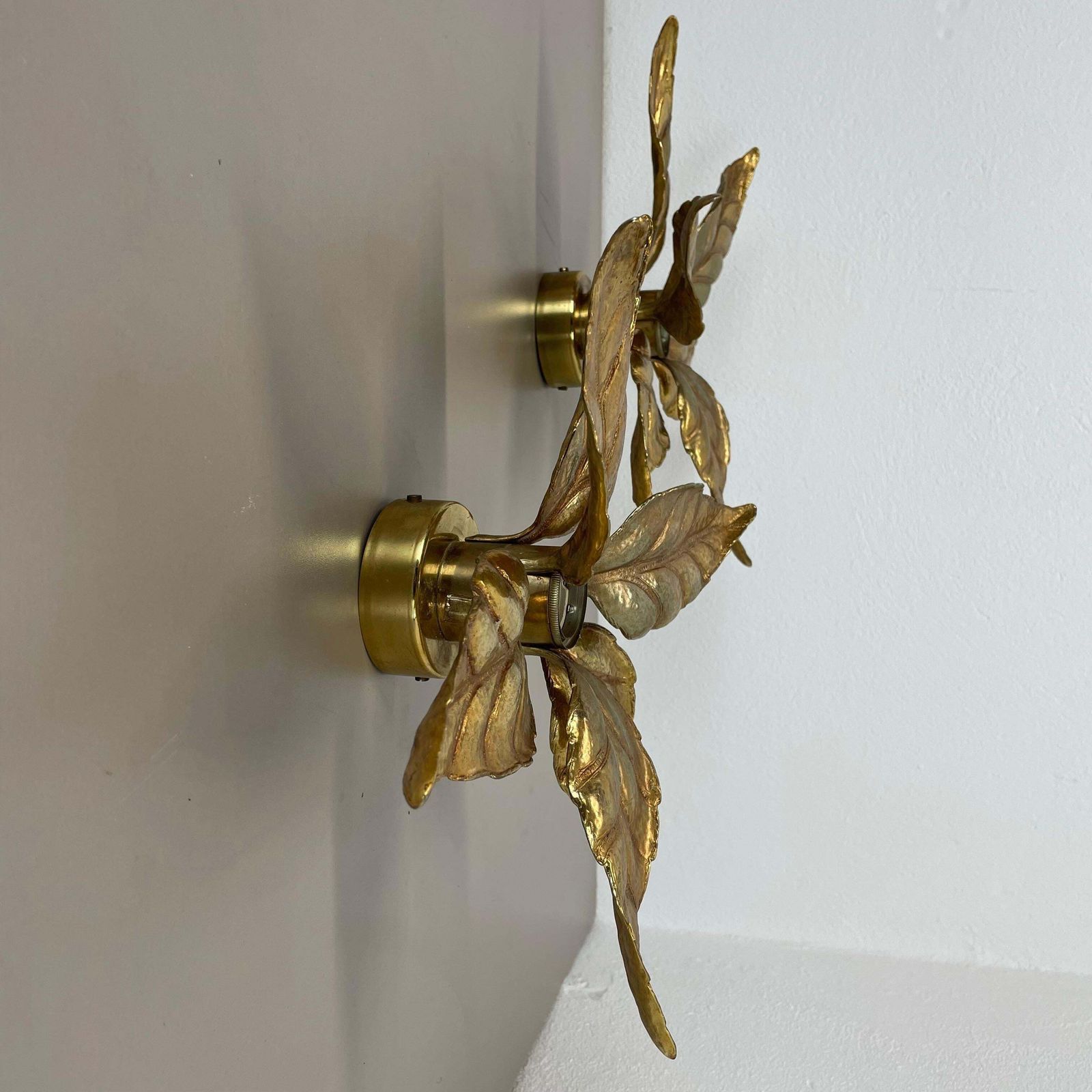 photo buy Set Of 2 Brutalist Brass Metal Wall Ceiling Light By Willy Daro, Belgium 1980s