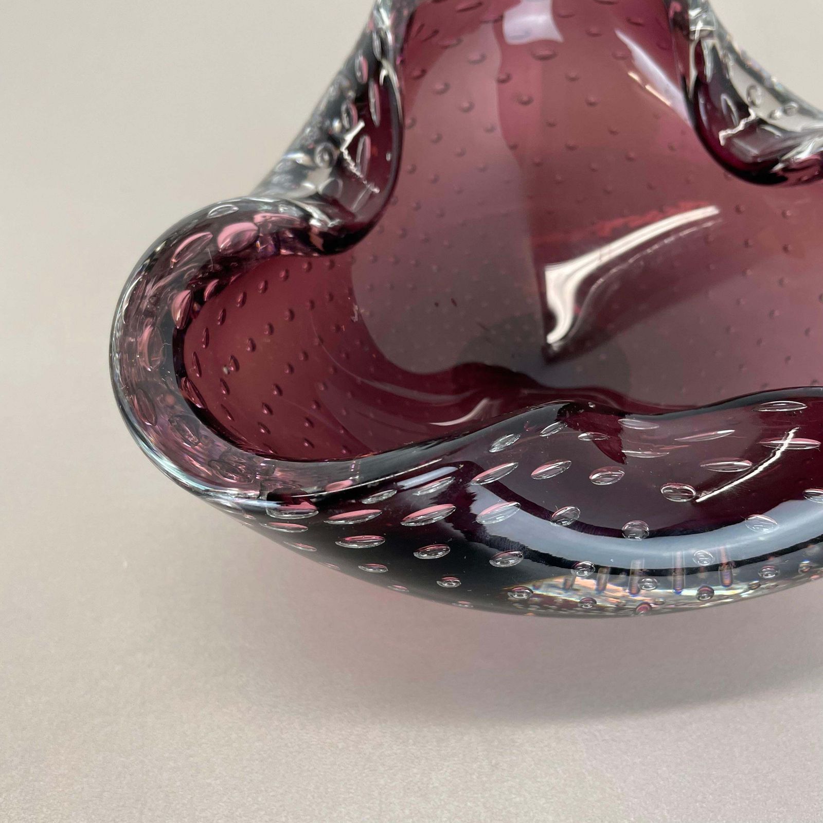 Large 1.3kg Murano Glass Bullicante Purple Bubble Bowl Element Shell Italy, 1970 photo vintage