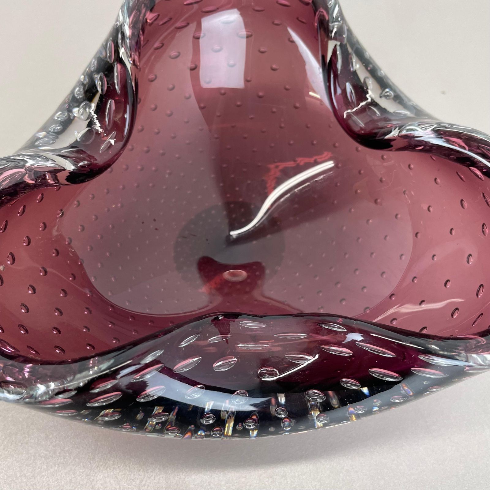 Home Decor Large 1.3kg Murano Glass Bullicante Purple Bubble Bowl Element Shell Italy, 1970 photo