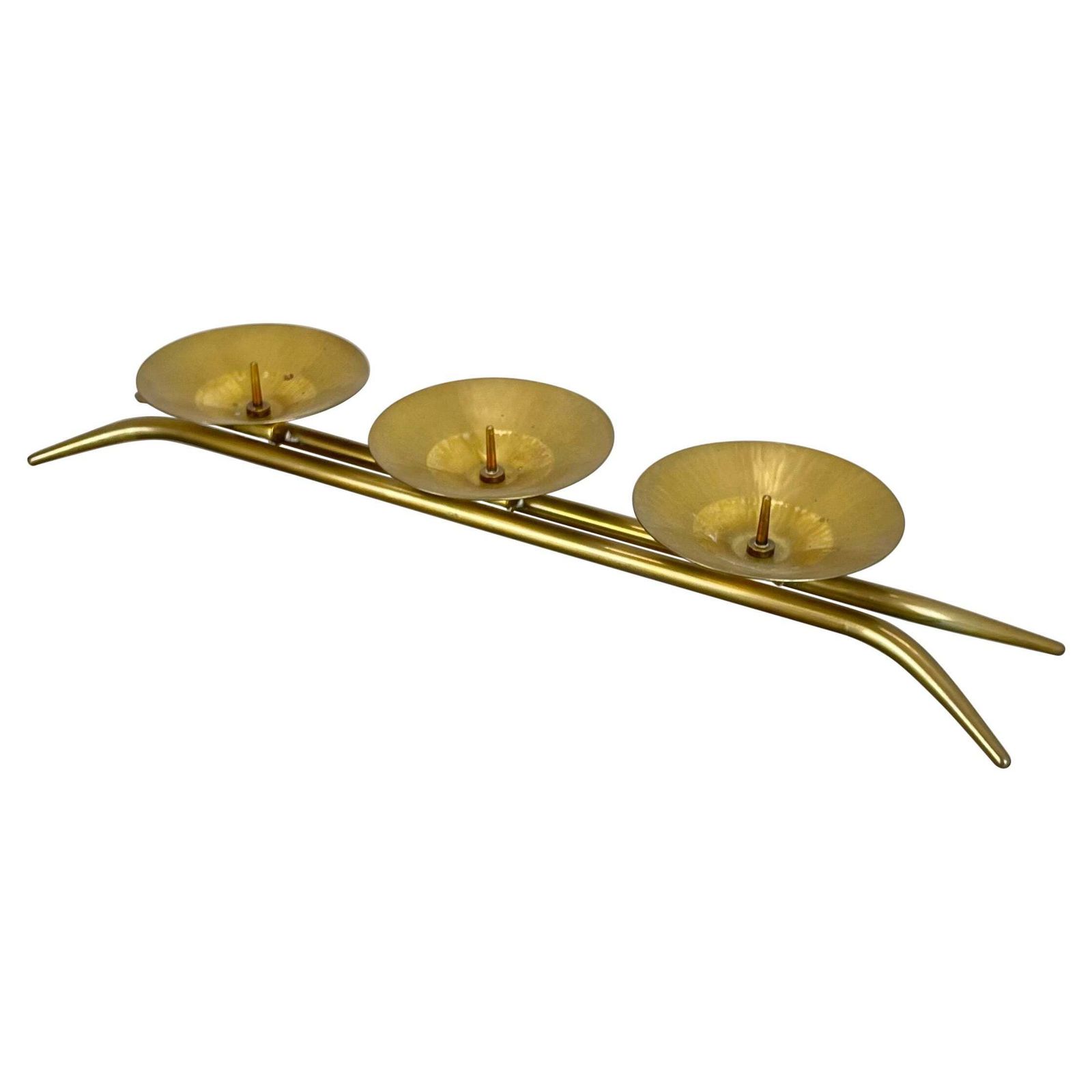 43cm Modernist Auböck Style Brutalist Brass Metal Candleholder, Austria 1950s