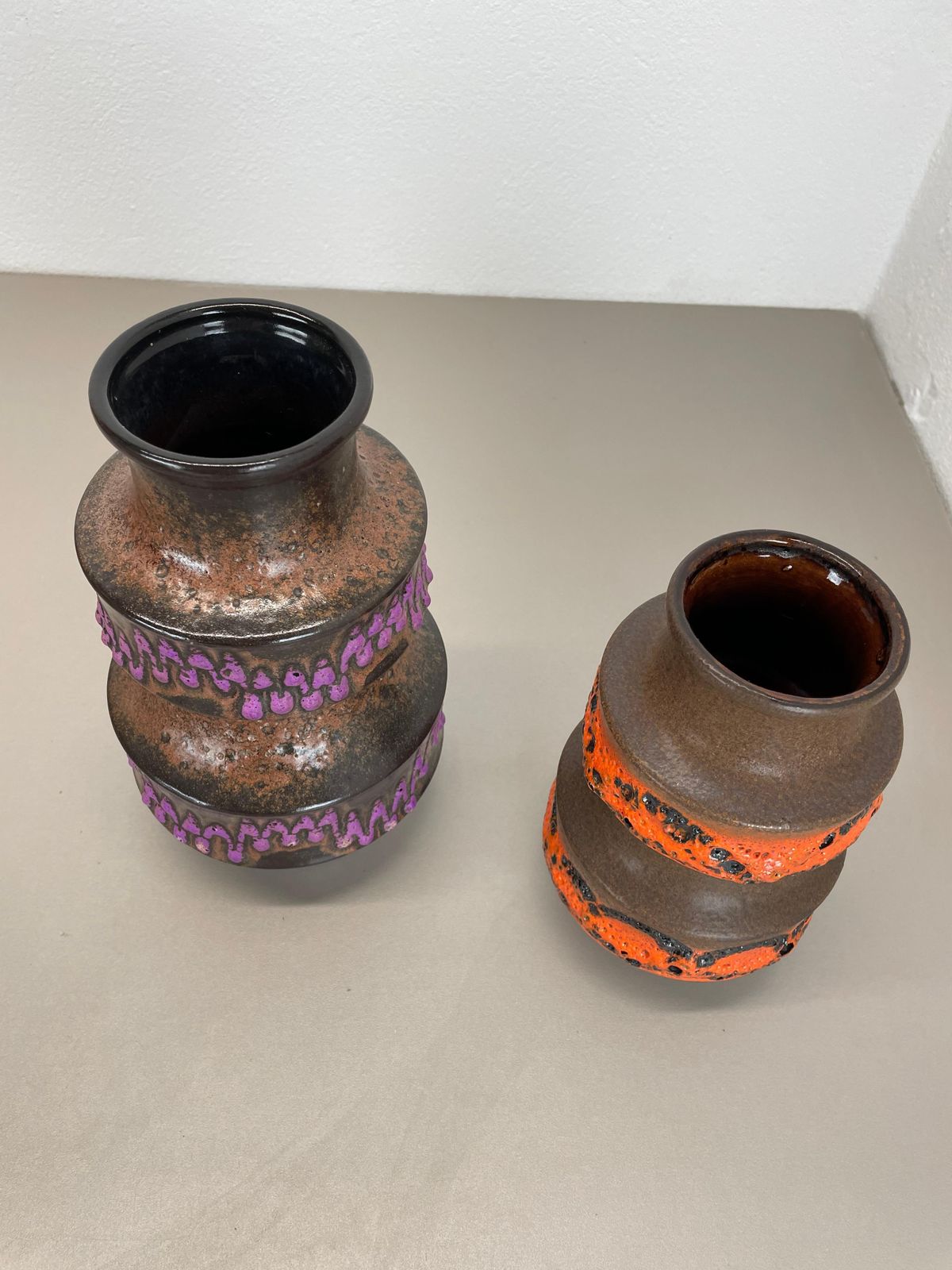 Set Of Two Wgp "Pink Orange" Ceramic Fat Lava Vases By Scheurich, Germany, 1970s photo 425.0