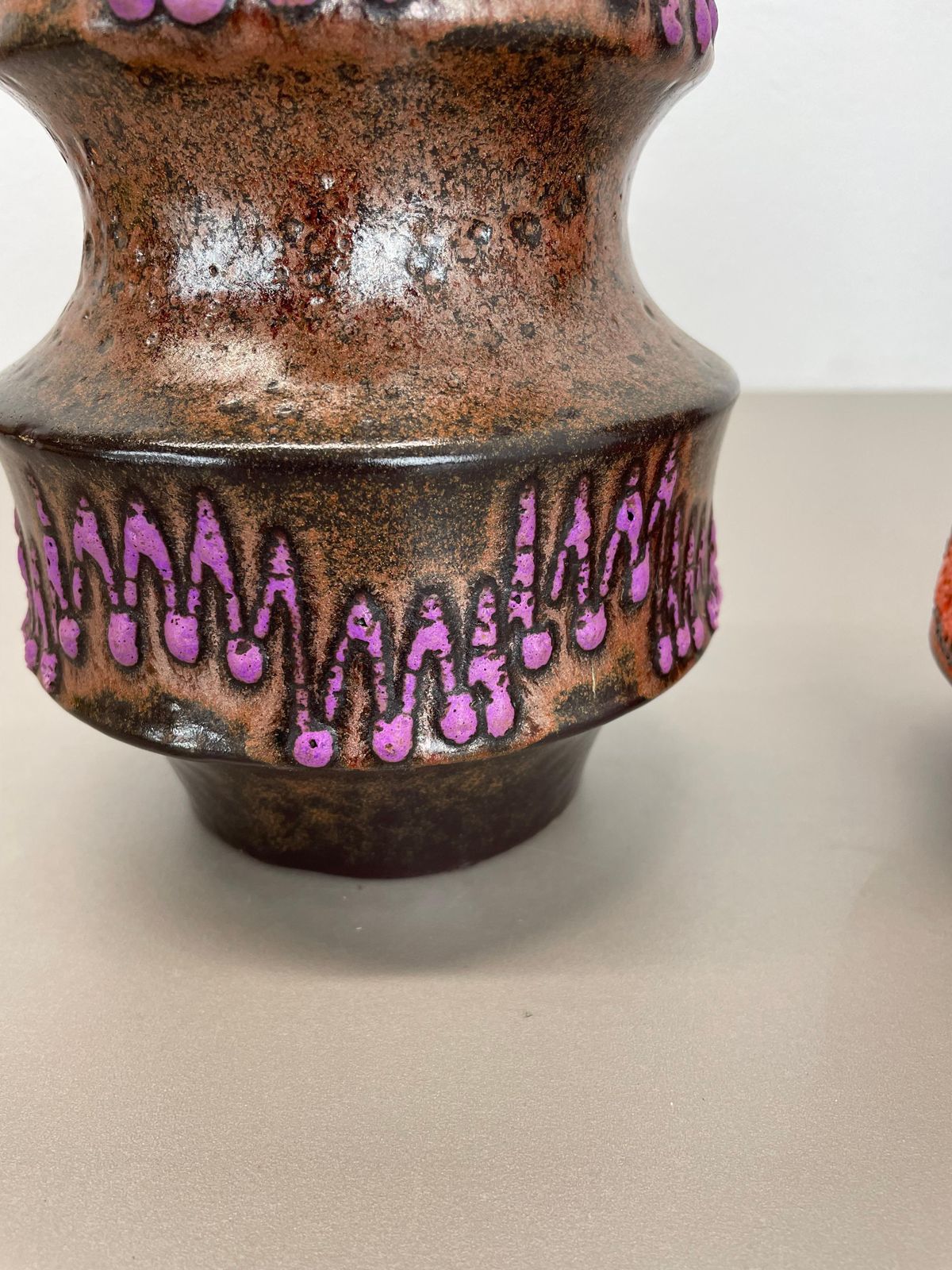 425.0 Set Of Two Wgp "Pink Orange" Ceramic Fat Lava Vases By Scheurich, Germany, 1970s photo