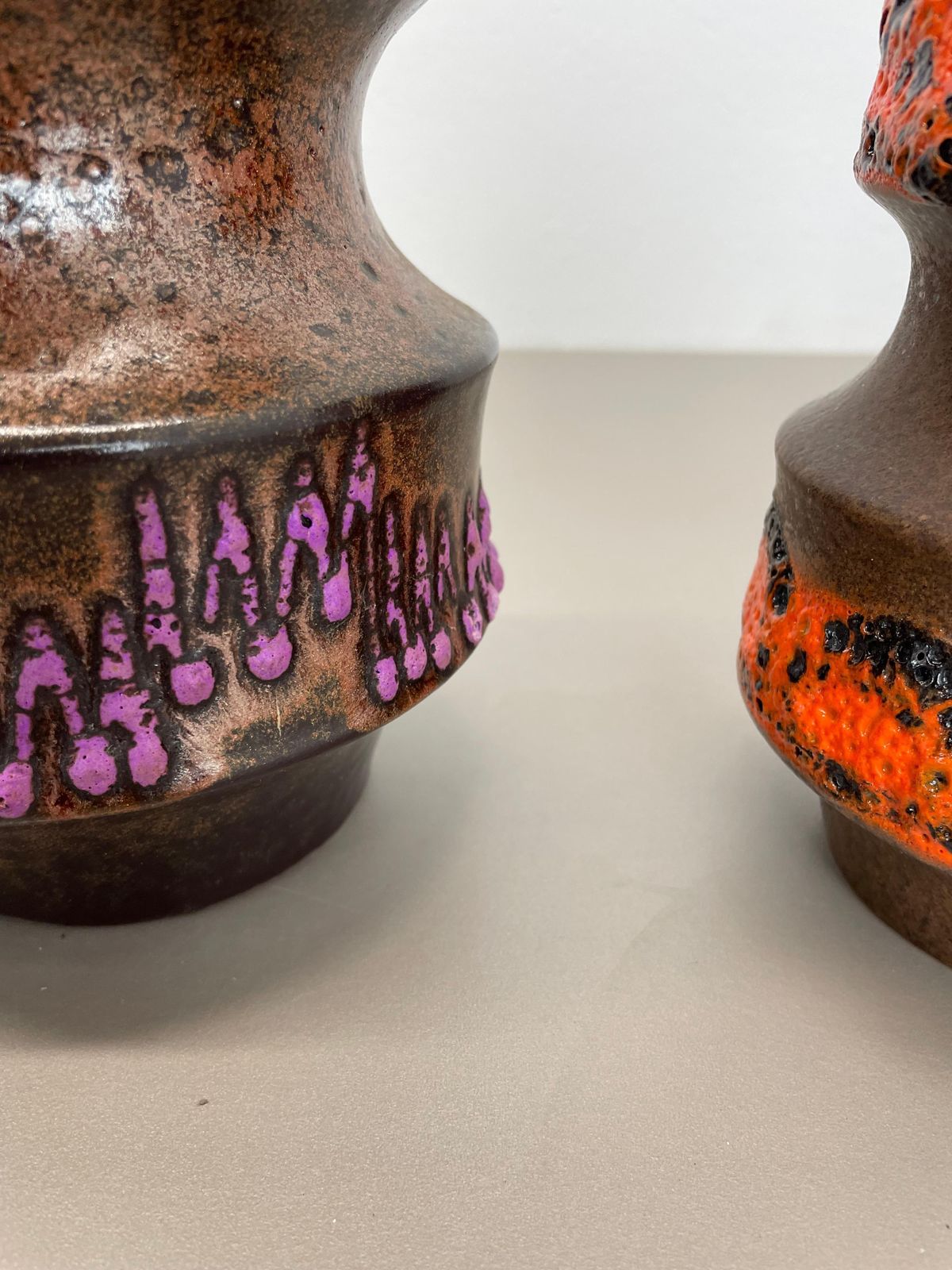 photo vinterior Set Of Two Wgp "Pink Orange" Ceramic Fat Lava Vases By Scheurich, Germany, 1970s