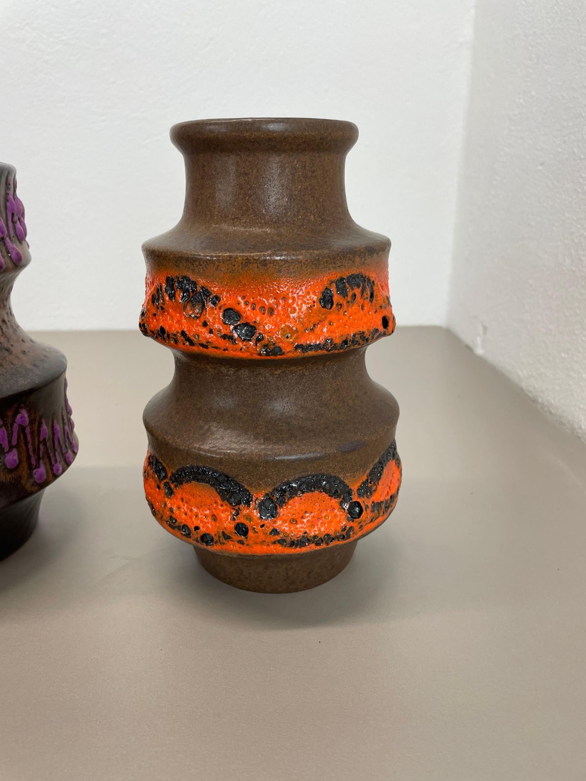 photo buy Set Of Two Wgp "Pink Orange" Ceramic Fat Lava Vases By Scheurich, Germany, 1970s