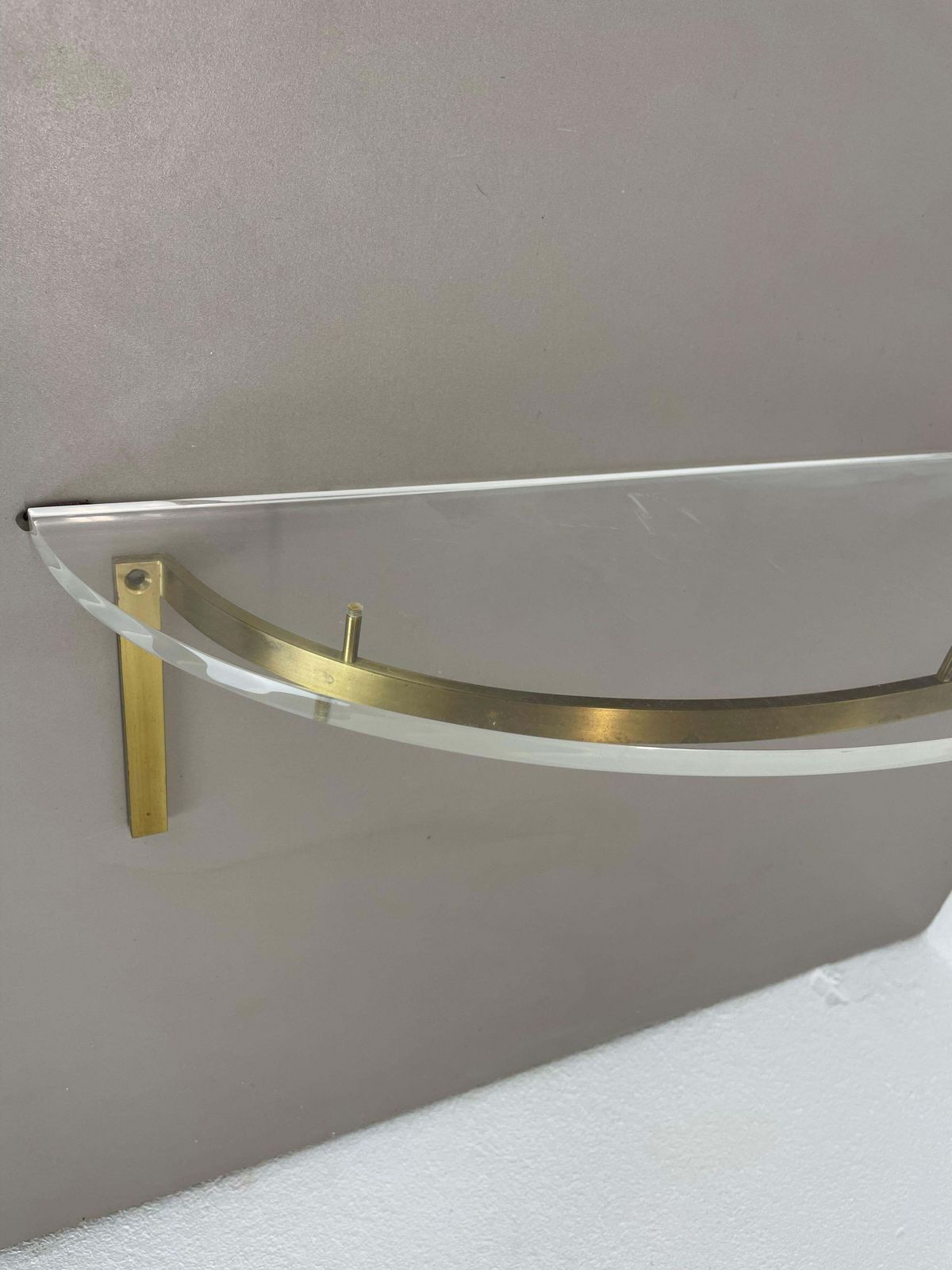 60cm Hollywood Regency Solid Brass And Acryl Glass Wall Board Unit, Italy 1970s photo Furniture