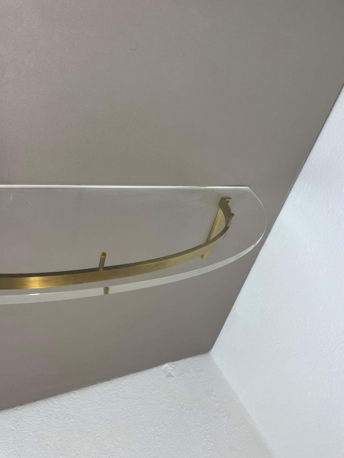 60cm Hollywood Regency Solid Brass And Acryl Glass Wall Board Unit, Italy 1970s photo vinterior