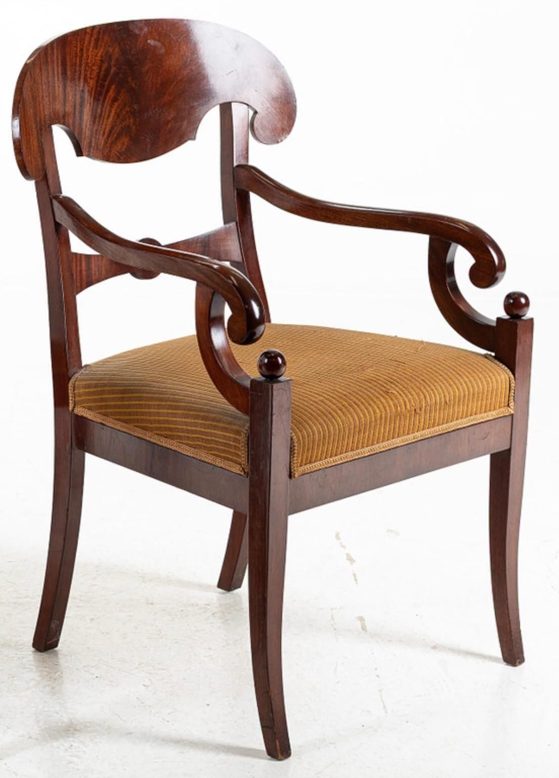 Biedermeier Carver Chairs Swedish Late 1800s Antique Dark Golden Birch 1800s photo for sale