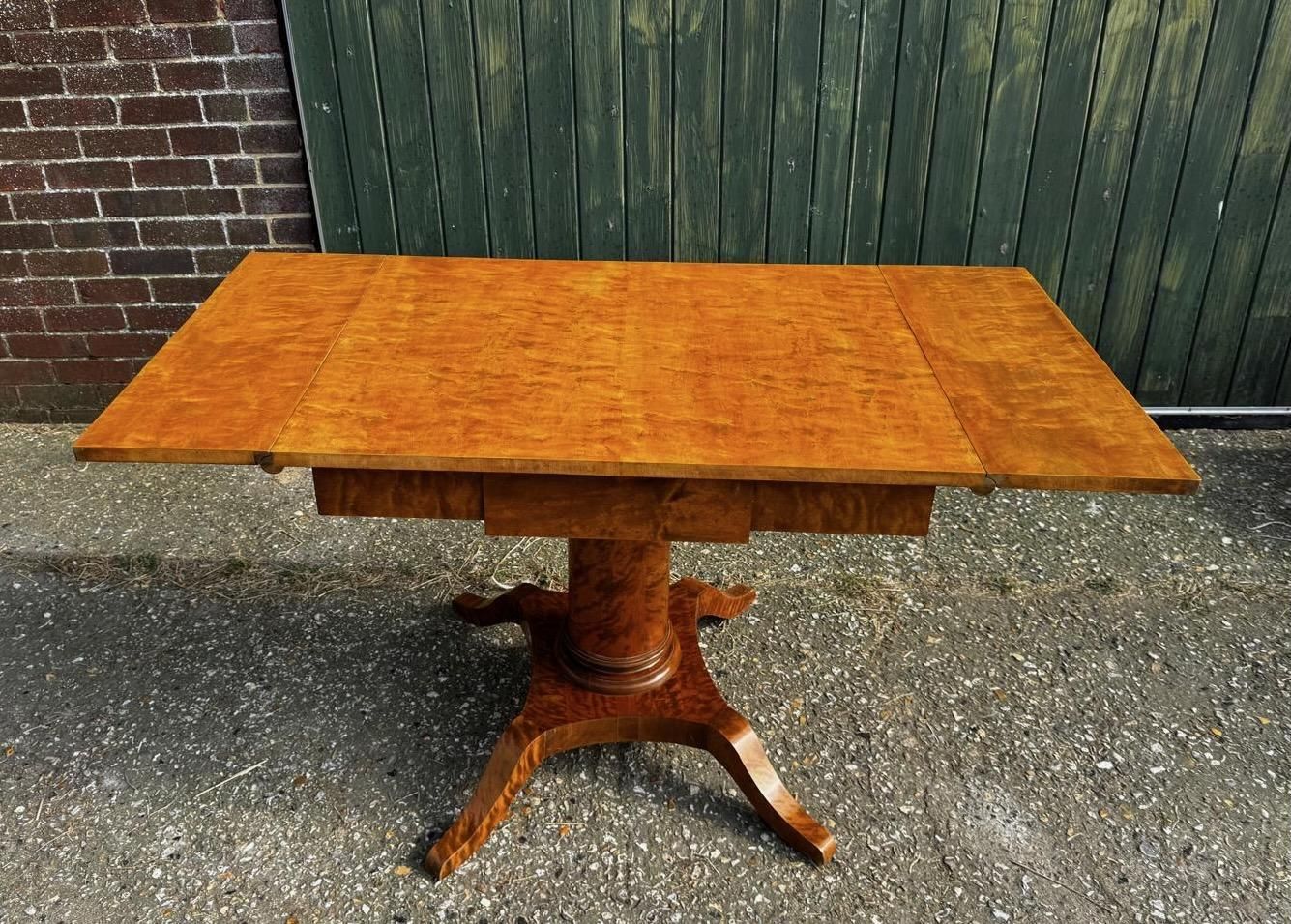 Swedish Biedermeier Drop Leaf Pedestal Table Golden Birch Tiger Stripe A photo furniture