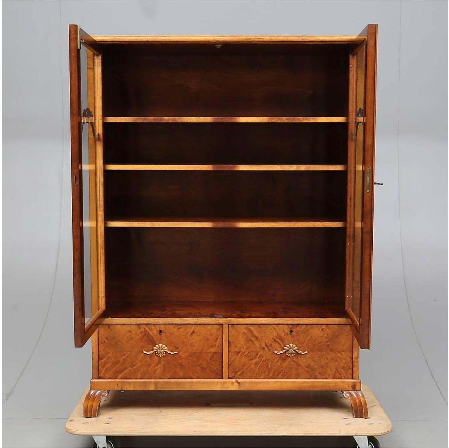 Swedish Art Deco Glass Front Cabinet Marquetry Early 20th Century Vitrine A photo for sale