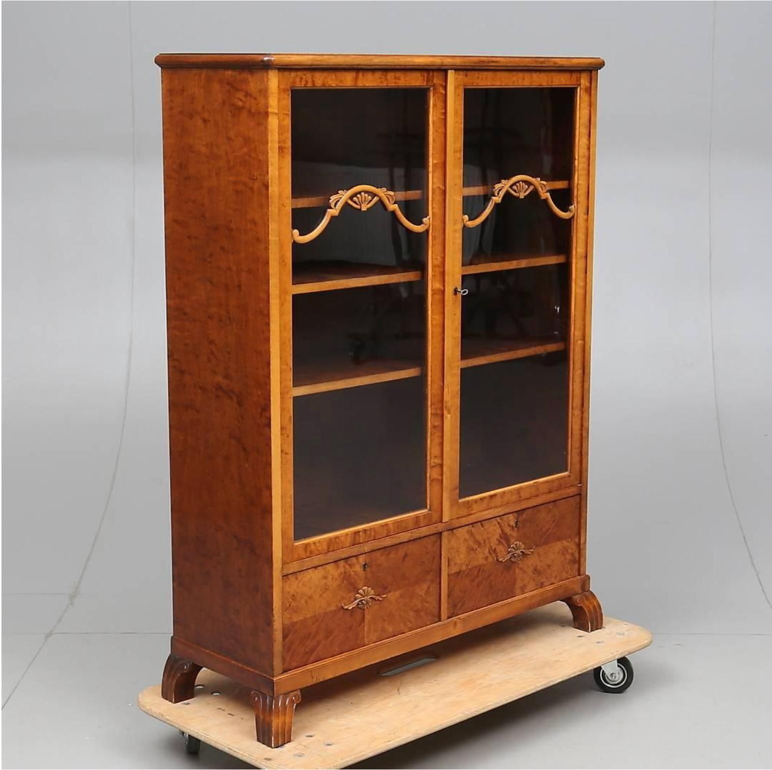 Swedish Art Deco Glass Front Cabinet Marquetry Early 20th Century Vitrine A photo Furniture