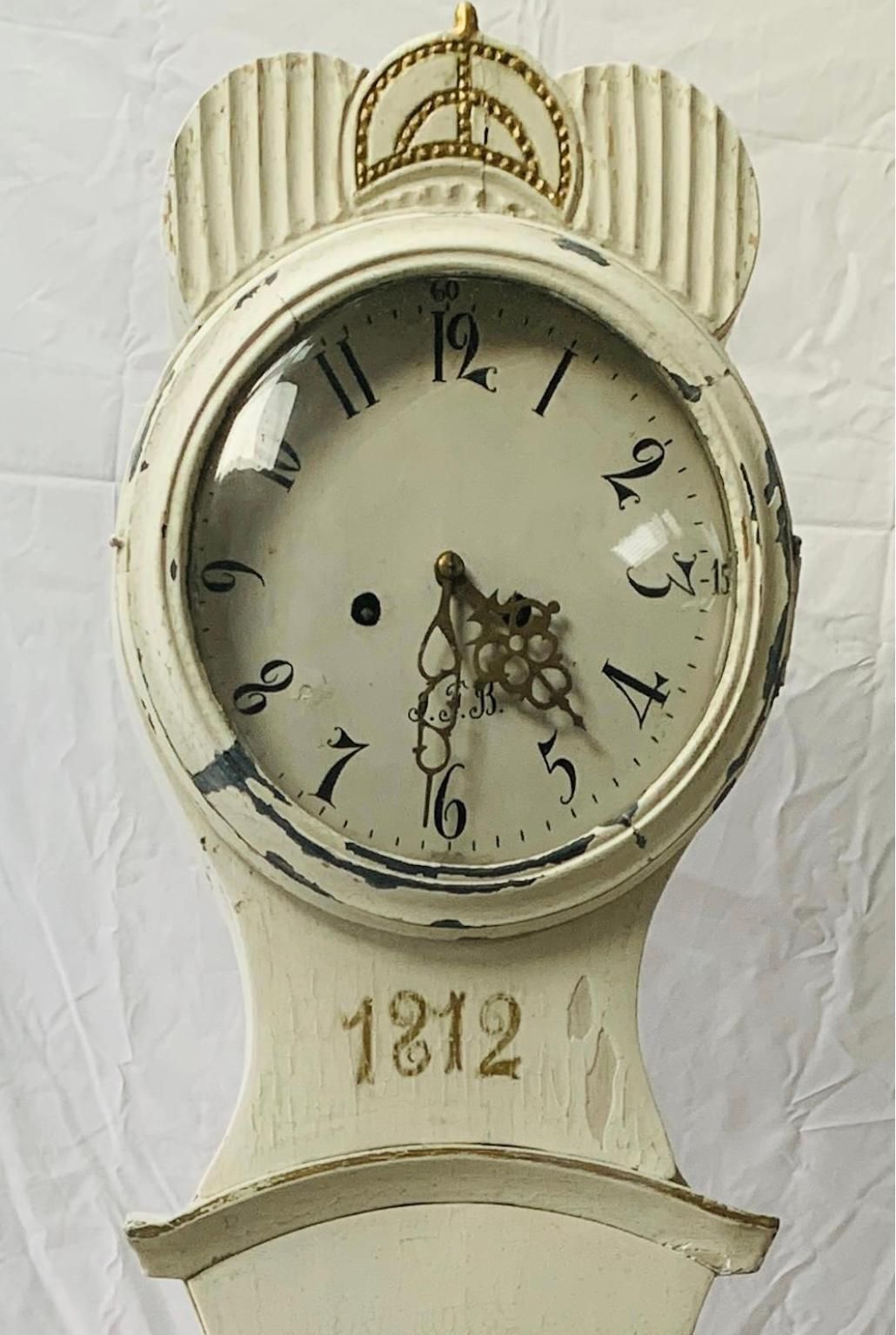 Swedish White Mora Clock 1812 Antique Carved Fryksdal Grandfather A photo furniture