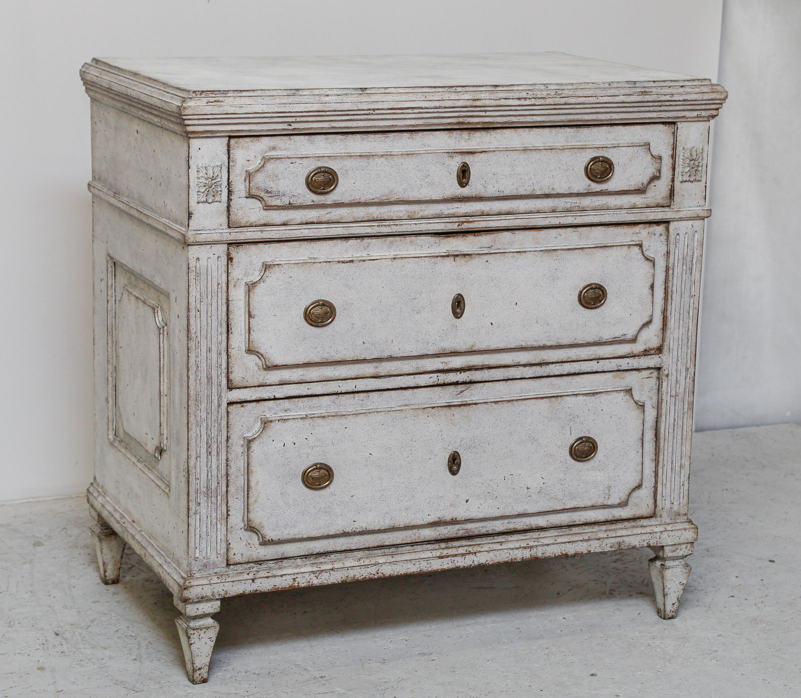 Swedish Gustavian Painted Chest Of Drawers Commode Grey White C.1860 photo furniture