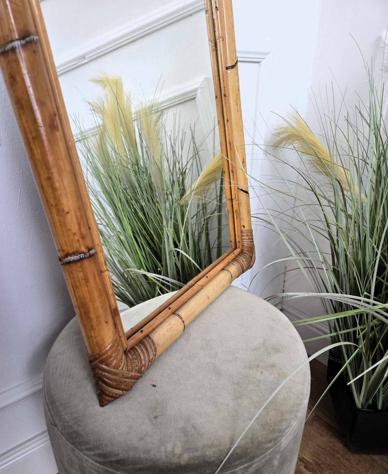 1960s Italian Bamboo Rattan Bohemian French Riviera Rectangle Wall Mirror photo for sale