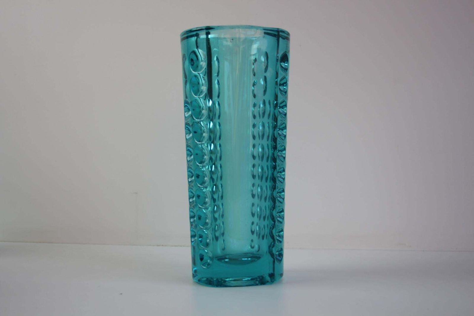 Mid Century Turquoise Pressed Glass Vase By Rudolf Jurnikl, Czechoslovakia, 1960 photo for sale