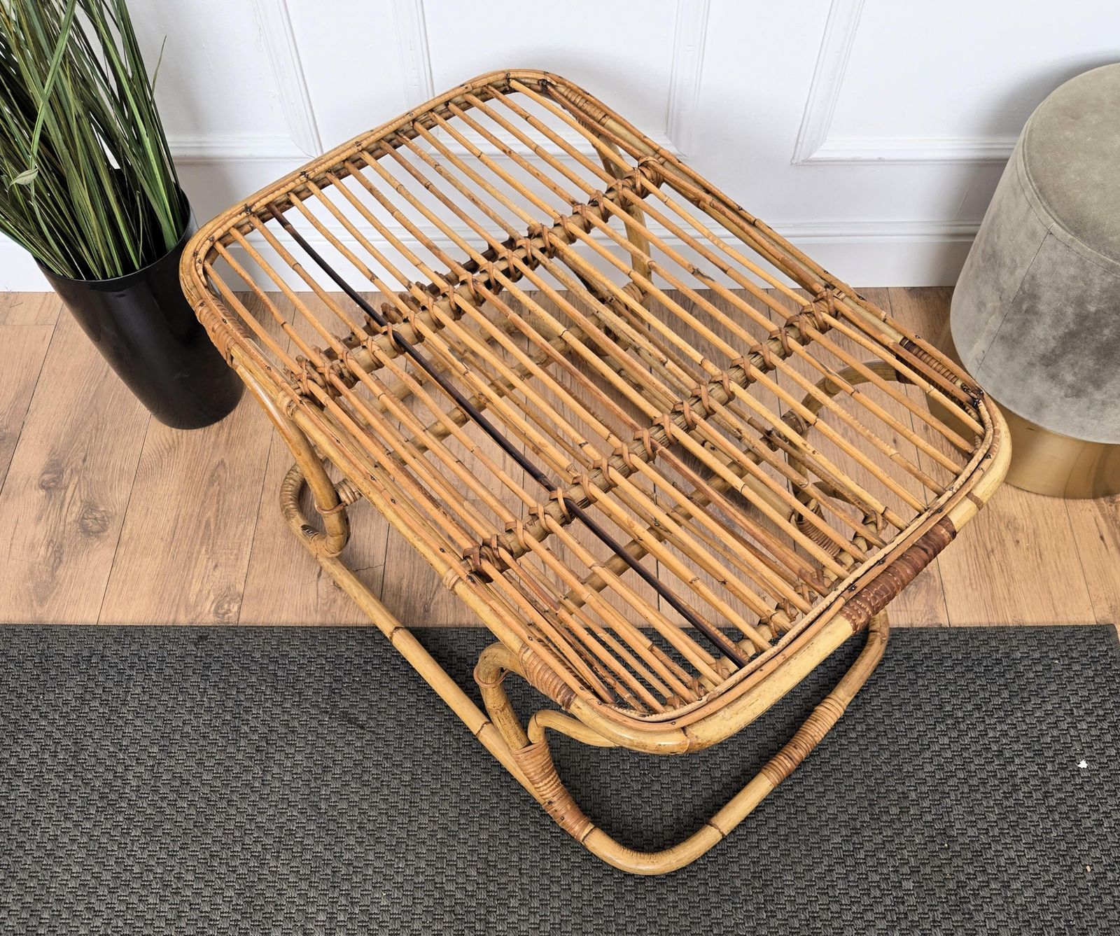 1960s Italian Bamboo Rattan Bohemian French Riviera Bench Or Side Accent Table photo for sale