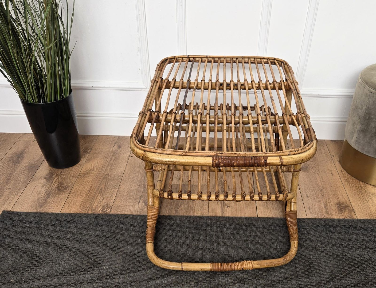 1960s Italian Bamboo Rattan Bohemian French Riviera Bench Or Side Accent Table photo Furniture
