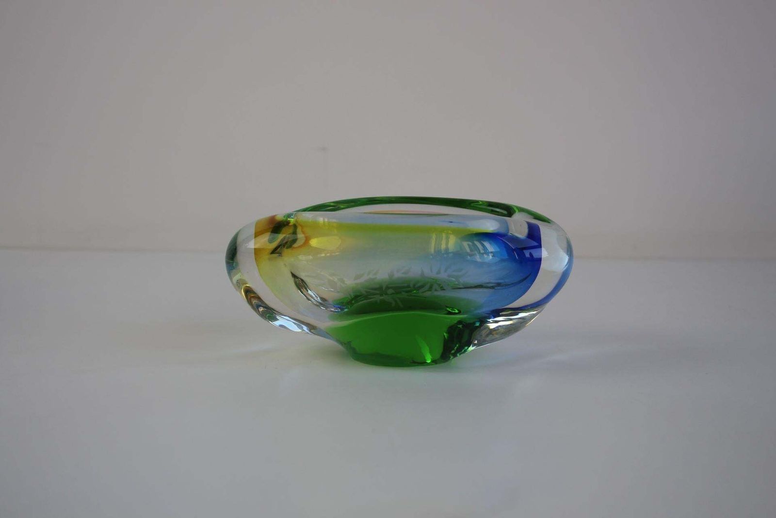 Mid Century Czech Ashtray, Hand Formed Art Glass, C. 1960s photo furniture