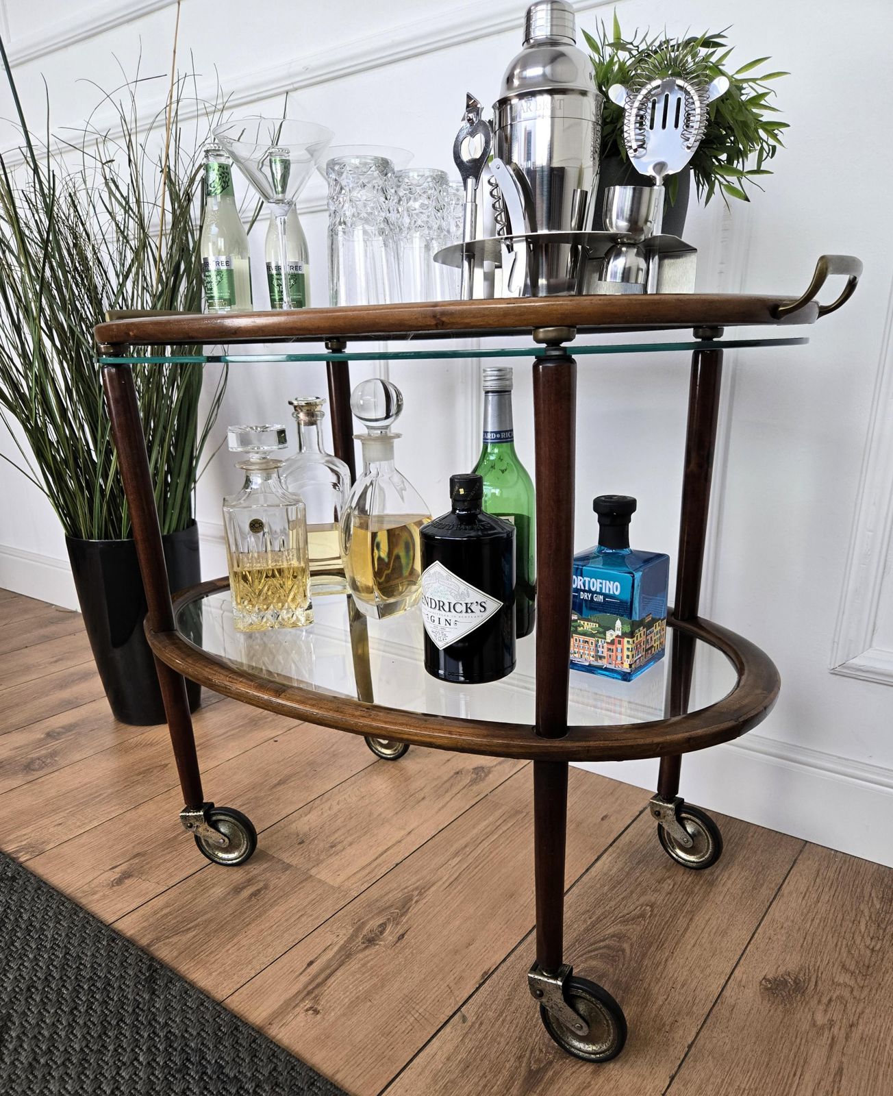 1950s Art Deco Midcentury Italian Wood And Brass Dry Bar Cabinet Liquor Cart photo 1646.0