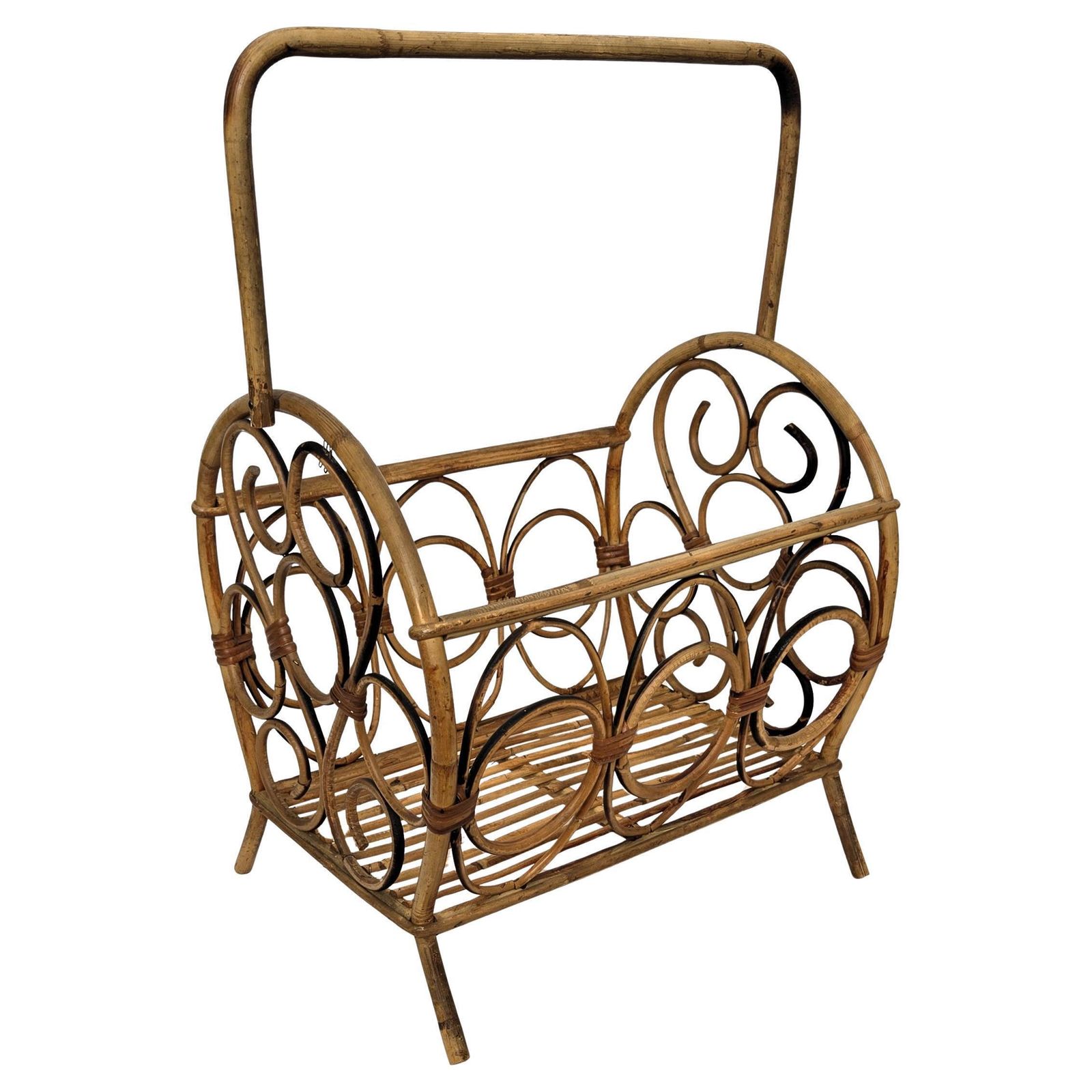 1960s Italian Bamboo Rattan Bohemian French Riviera Basket