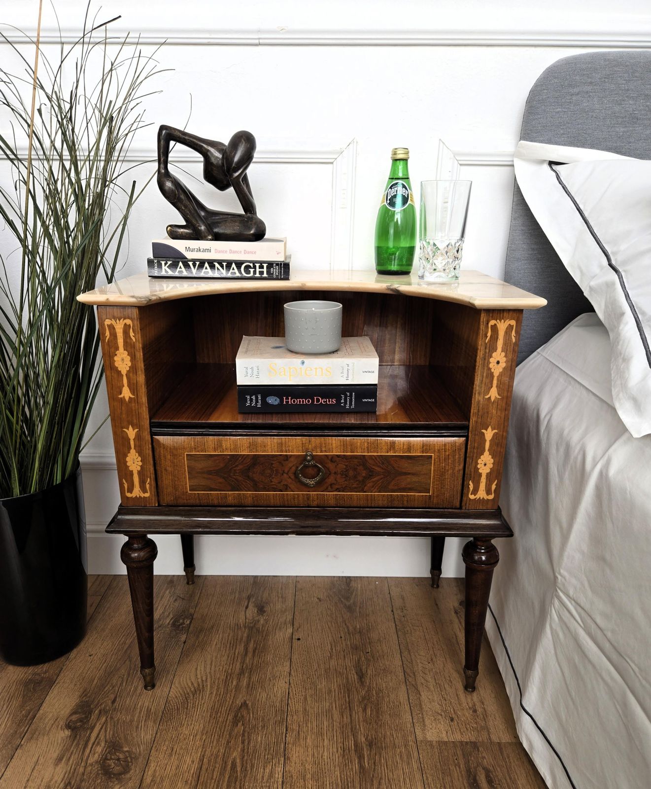 Pair Of Italian Art Deco Wood Marble Top Night Stands Bedside Tables photo furniture