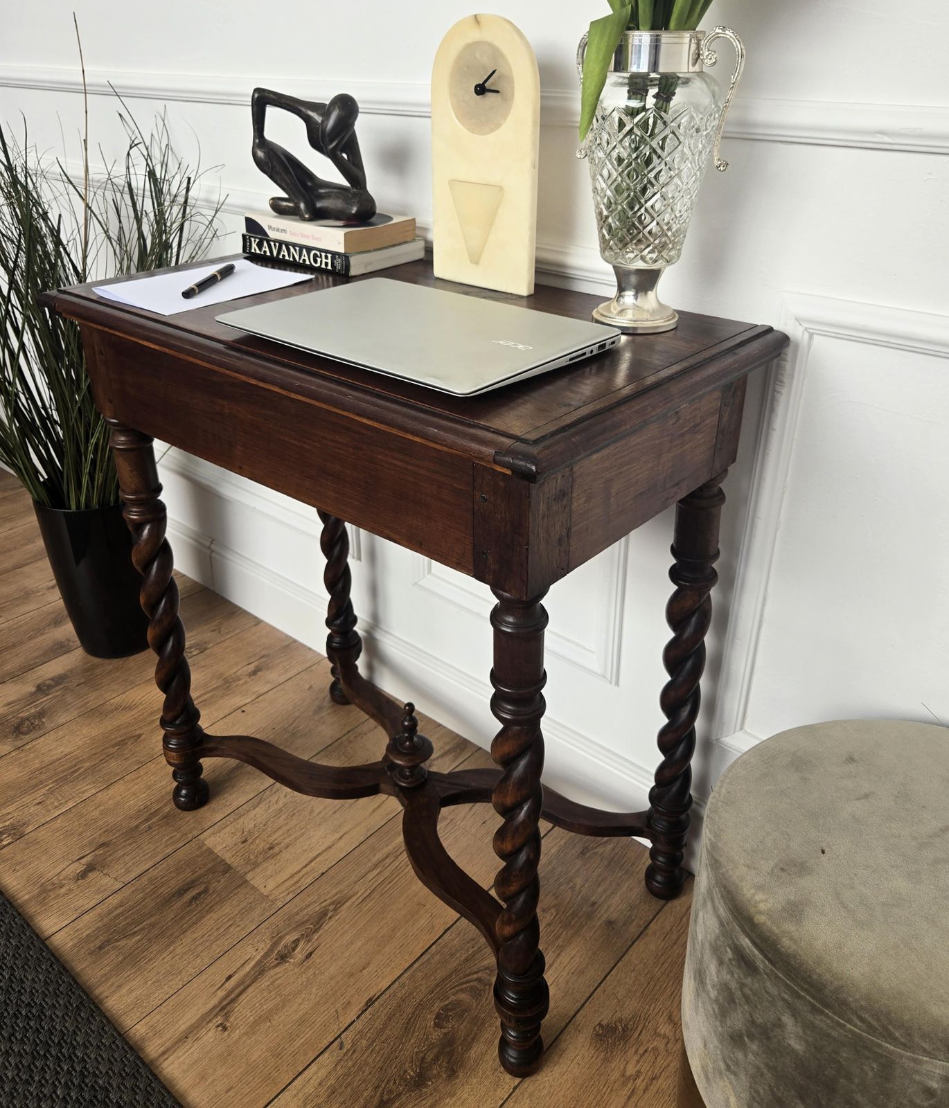 Antique Italian Walnut Console Desk Side Table With Carved Legs photo Furniture