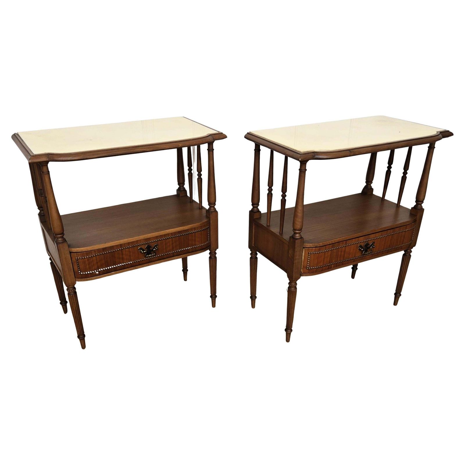 Pair Of Italian Wood Marble Mid Century Modern Night Stands Bed Side Tables