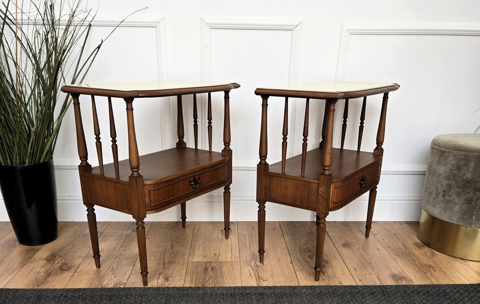 Pair Of Italian Wood Marble Mid Century Modern Night Stands Bed Side Tables photo buy