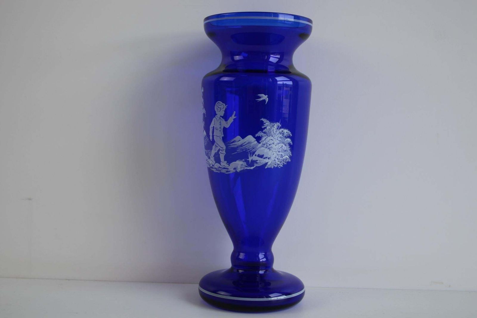 Original Mary Gregory Cobalt Blue Glass Vase  "Ice Children" Collection photo Home Decor