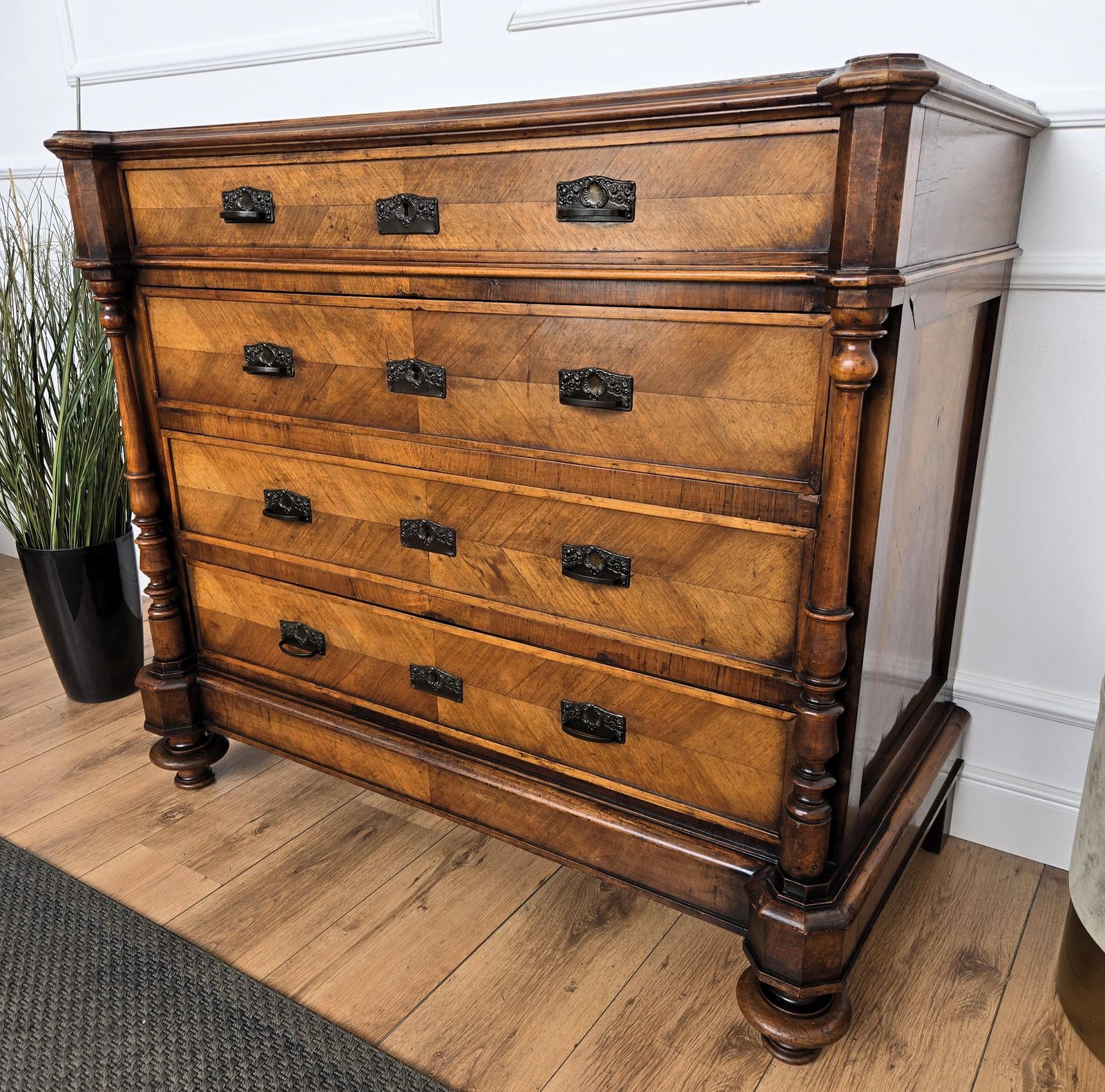 photo furniture Pair Of Italian Carved Walnut Burl Brass Chest Of Drawers Sideboard Credenza