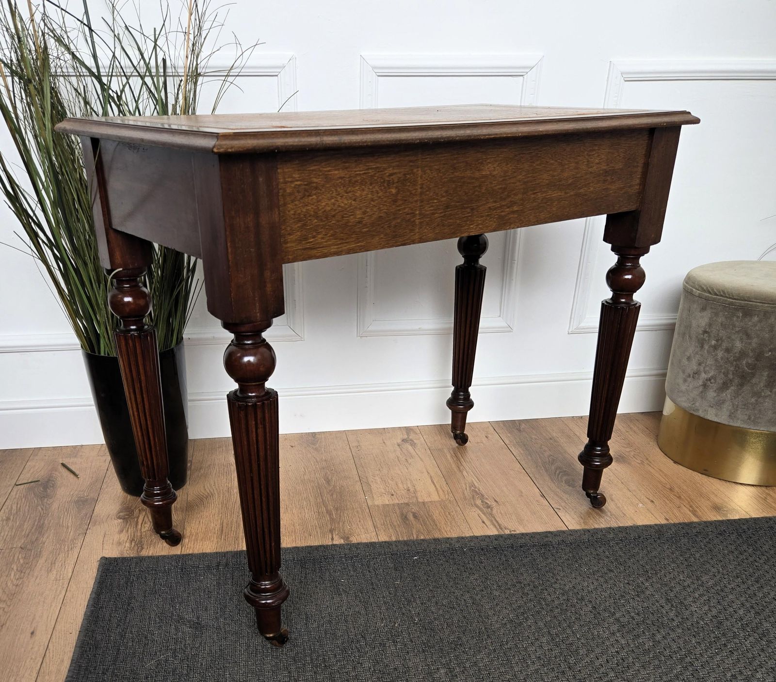 1960s Italian Art Deco Mid Century Walnut Brass Leather Desk Writing Table photo vintage