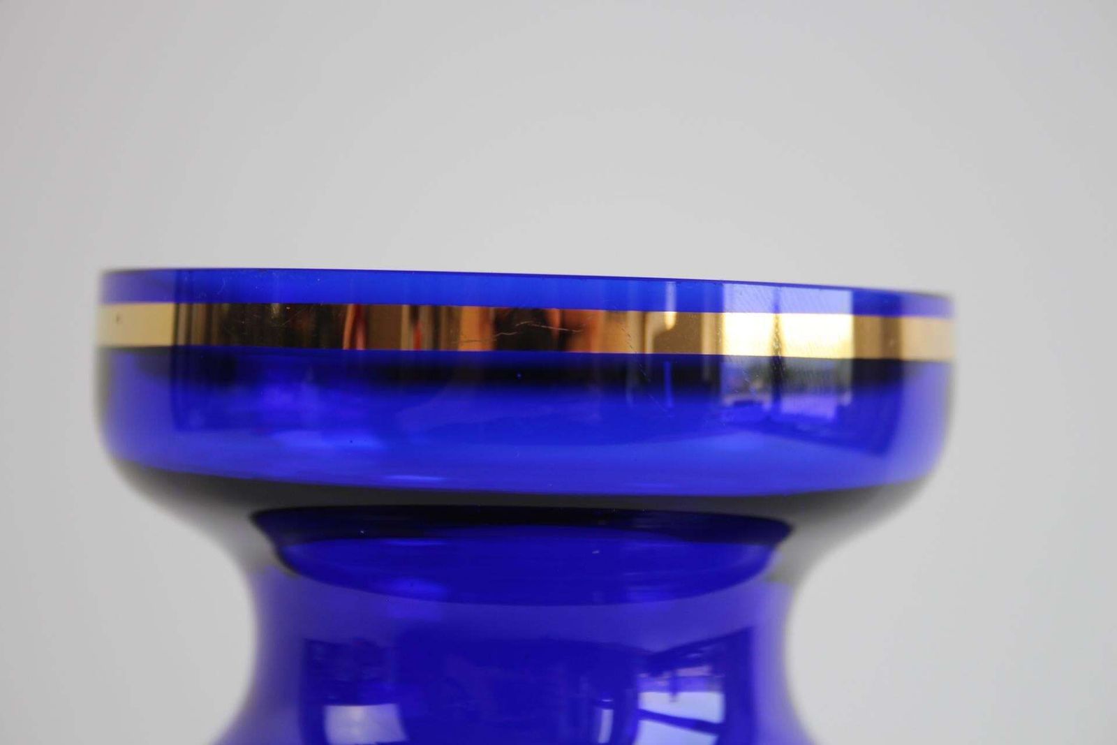 Bohemian Crystal Cobalt Blue Vase With Hand Painted Floral And Gold Details photo for sale