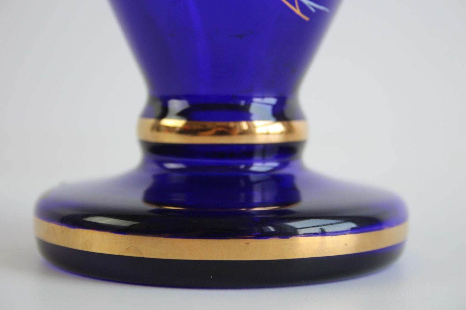 Bohemian Crystal Cobalt Blue Vase With Hand Painted Floral And Gold Details photo Home Decor