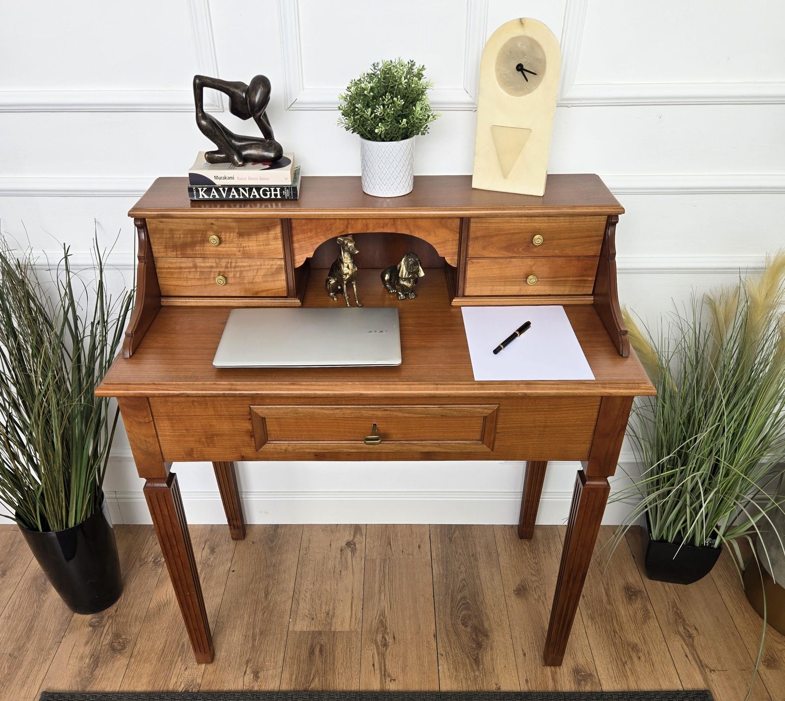 Mid Century Italian Carved Wood Writing Desk Console Table With Leather Chair photo 2426.0