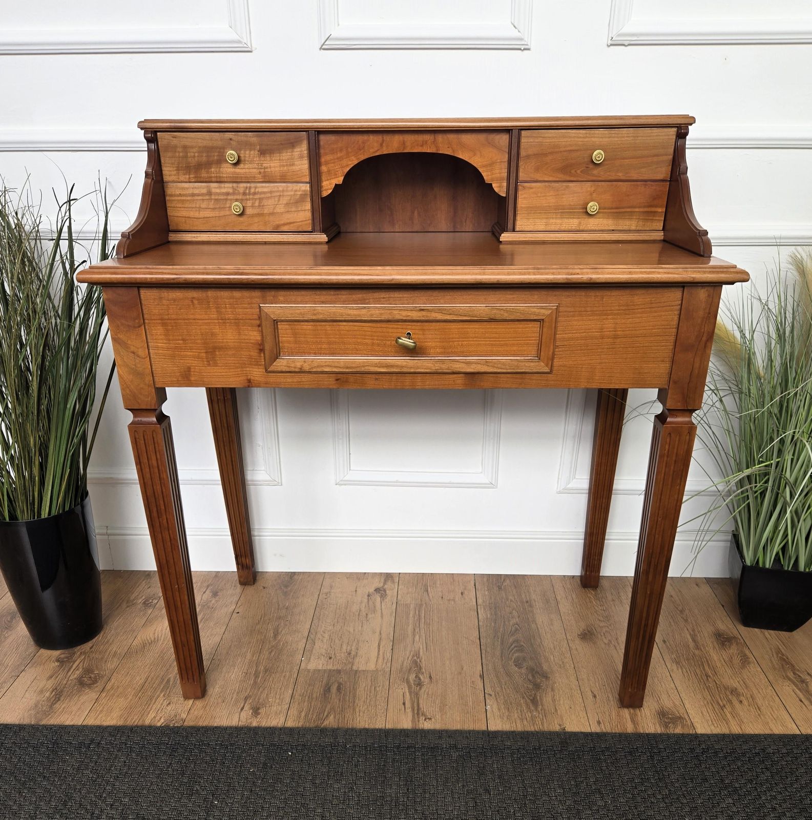 Mid Century Italian Carved Wood Writing Desk Console Table With Leather Chair photo buy