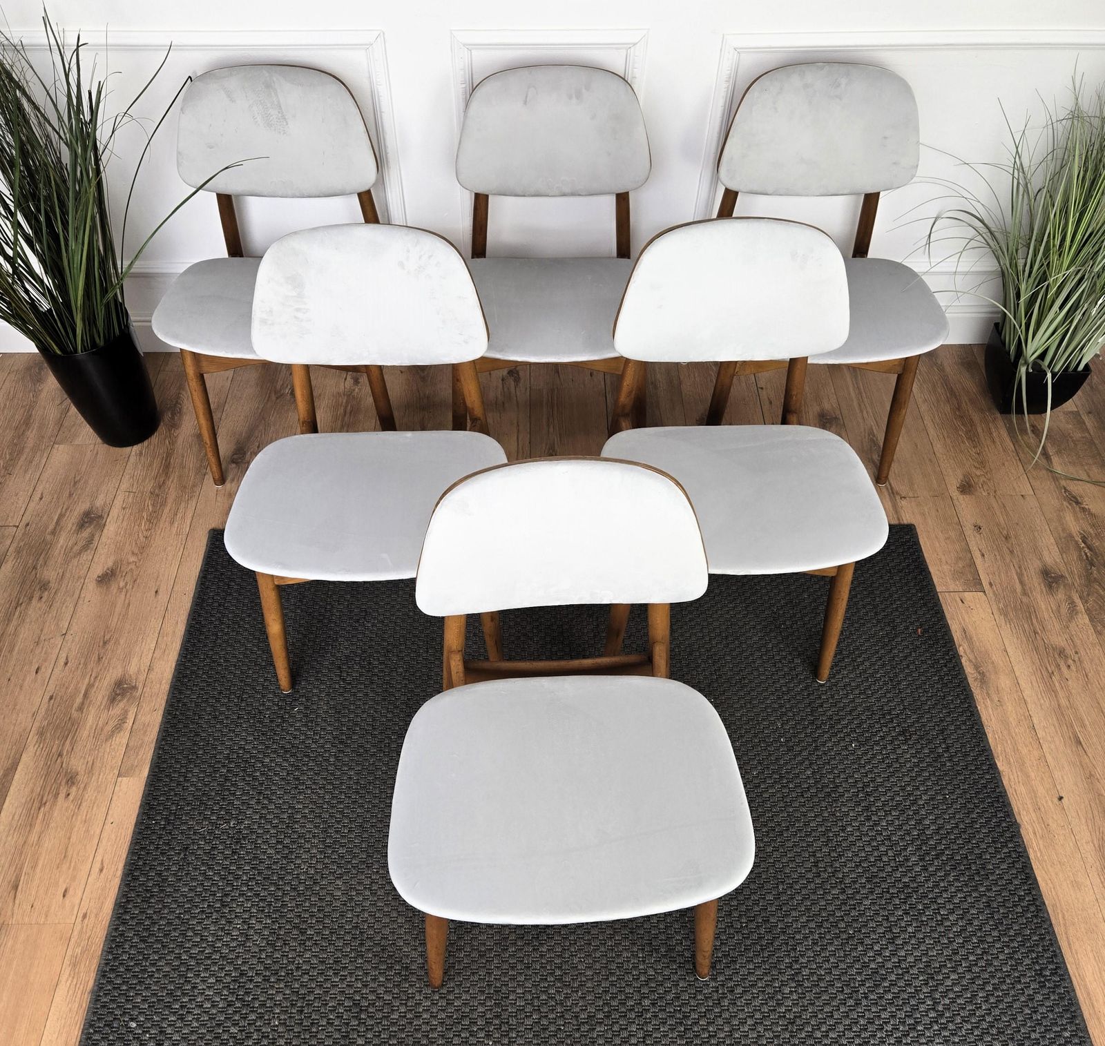 Set Of 6 Mid Century Modern Italian Walnut Wood Newly Upholstered Dining Chairs photo furniture