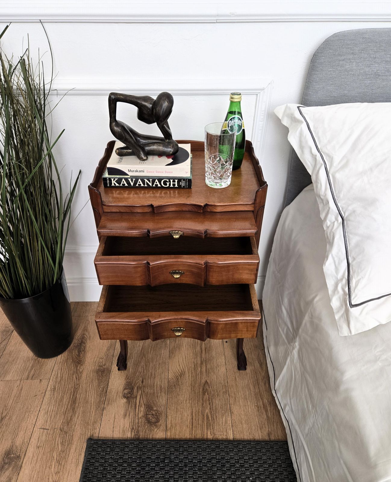 Pair Of French Night Stands Bedside Tables With Drawers And Carbriole Legs photo for sale