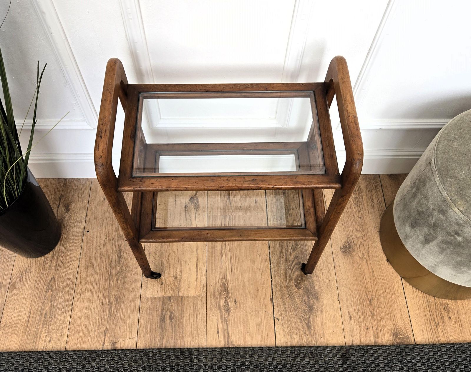 1960s Mid Century Small Italian Wood And Brass Dry Bar Cabinet Liquor Cart photo vintage