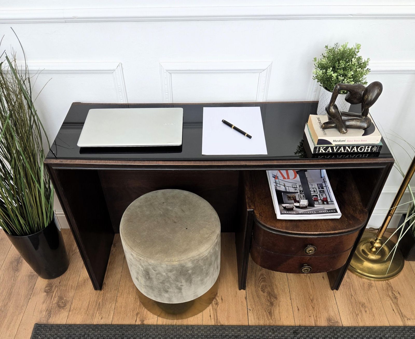1940s Art Deco Midcentury Italian Walnut Burl Glass Writing Desk Table Console photo 2166.0